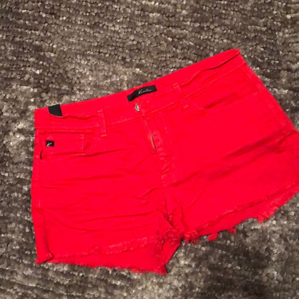 KanCan red cut off jean shorts